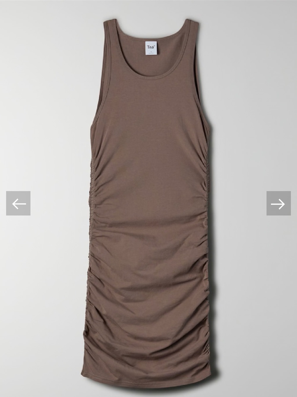 TNA Quiet Luxury Minimalist Chill Malibu Ruched Brown Aritzia Tank Mini Dress M
